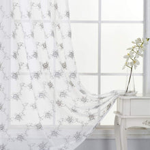 Load image into Gallery viewer, North Hills Home Floral Rose Embroidery Sheer Curtains for Living Room, Linen Textured Rod Pocket Semi Sheer Voile Drapes
