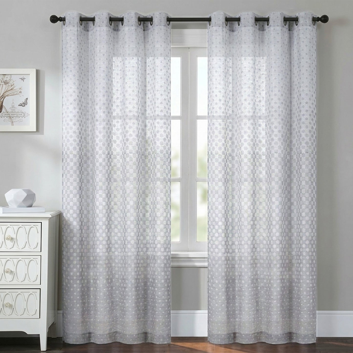 Semi-Sheer Burlap Style Curtains with Graduated Pattern (Linen) 2 Panels