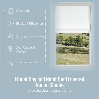 Roman Shades - Monet Dual Layered Blackout and Light Filtering with Woven Fabric