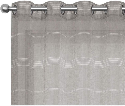 Chenille Stripe Textured Sheer Voile Curtains with Grommet Top 2 Panels