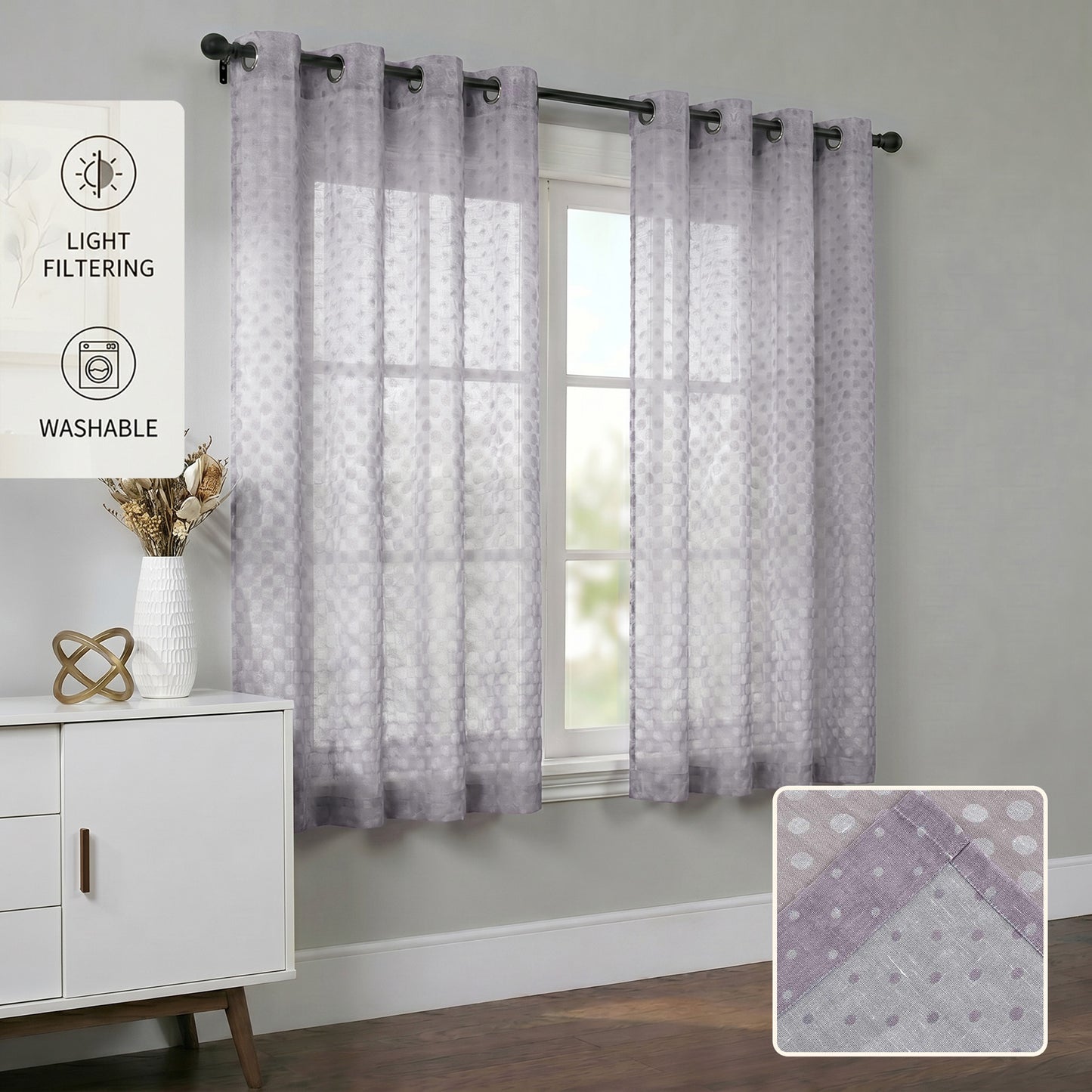 Semi-Sheer Burlap Style Curtains with Graduated Pattern (Linen) 2 Panels