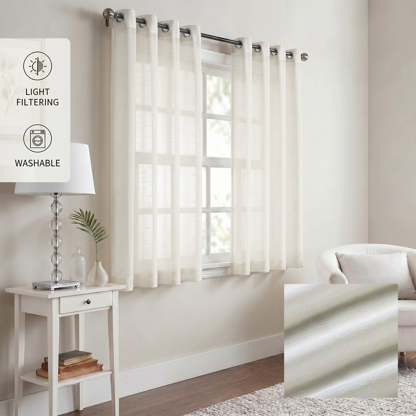 Curtains -Sheer Voile Curtains with Jacquard-Style Texture 2 Panels