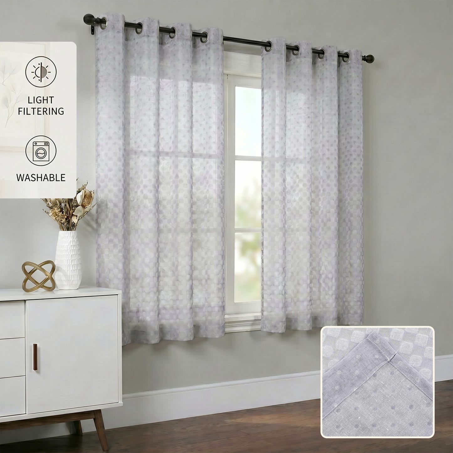 Semi-Sheer Burlap Style Curtains with Graduated Pattern (Linen) 2 Panels