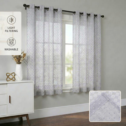 Semi-Sheer Burlap Style Curtains with Graduated Pattern (Linen) 2 Panels