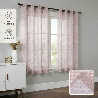Semi-Sheer Burlap Style Curtains with Graduated Pattern (Linen) 2 Panels