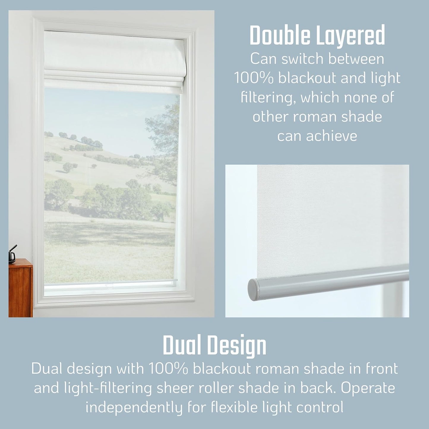 Roman Shades - Monet Dual Layered Blackout and Light Filtering with Woven Fabric