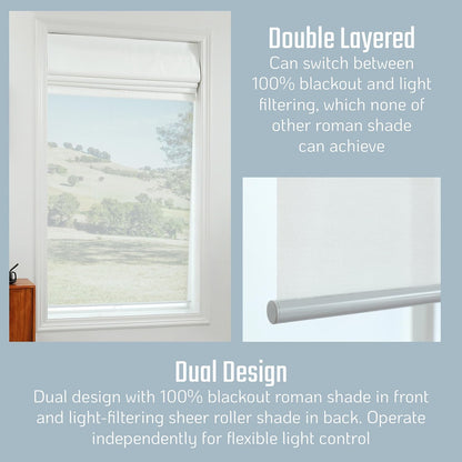 Roman Shades - Monet Dual Layered Blackout and Light Filtering with Woven Fabric