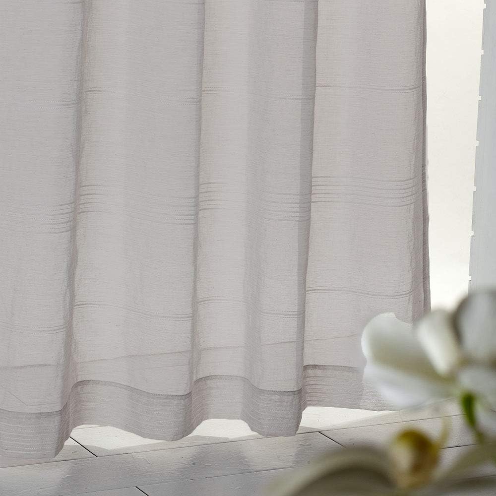 Chenille Stripe Textured Sheer Voile Curtains with Grommet Top 2 Panels