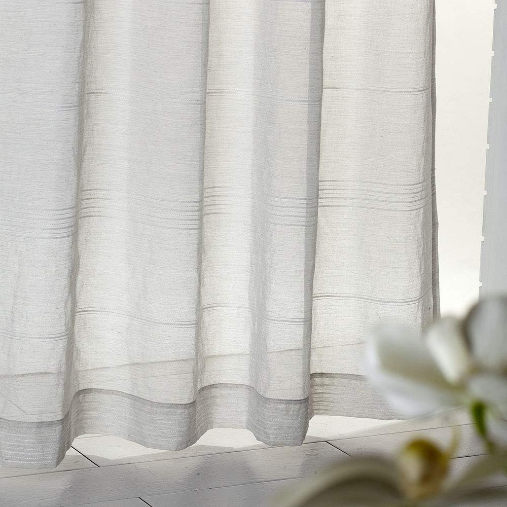 Chenille Stripe Textured Sheer Voile Curtains with Grommet Top 2 Panels