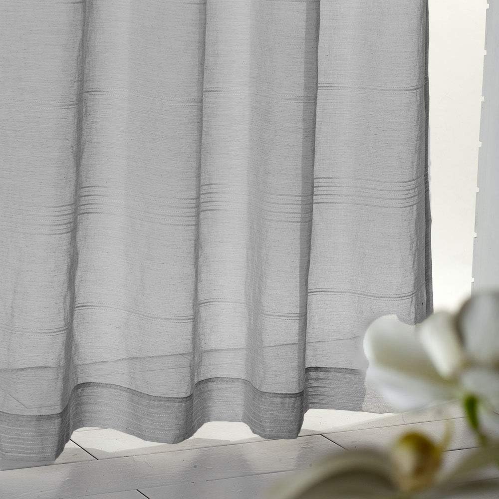Chenille Stripe Textured Sheer Voile Curtains with Grommet Top 2 Panels