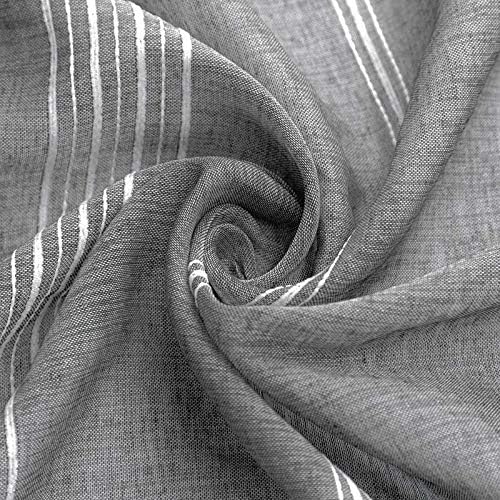 Chenille Stripe Textured Sheer Voile Curtains with Grommet Top 2 Panels