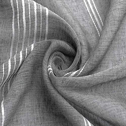 Chenille Stripe Textured Sheer Voile Curtains with Grommet Top 2 Panels