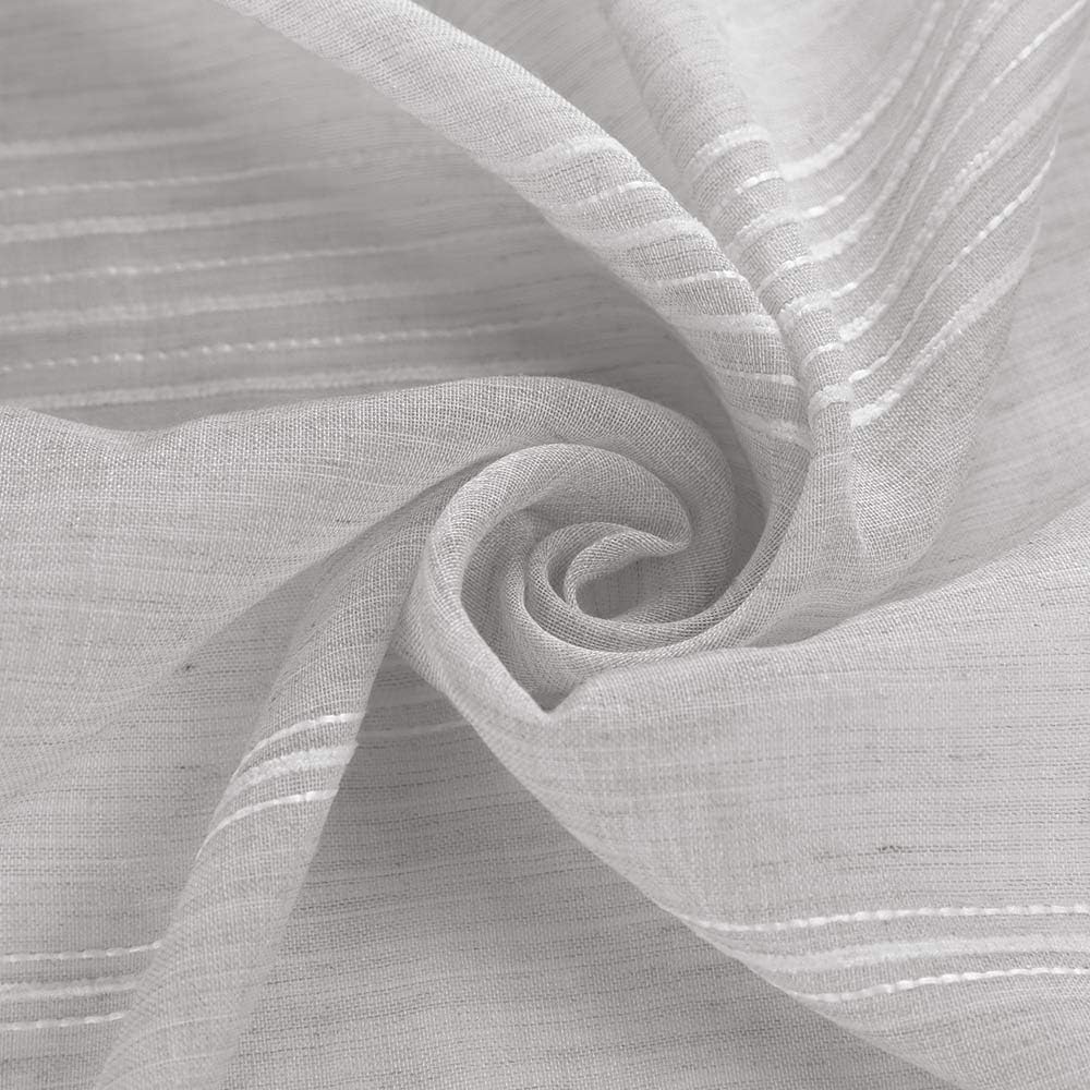 Chenille Stripe Textured Sheer Voile Curtains with Grommet Top 2 Panels