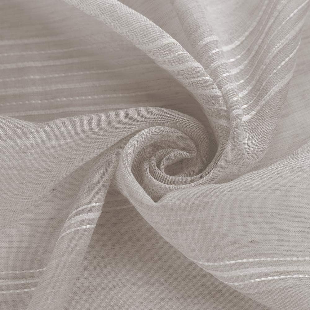 Chenille Stripe Textured Sheer Voile Curtains with Grommet Top 2 Panels