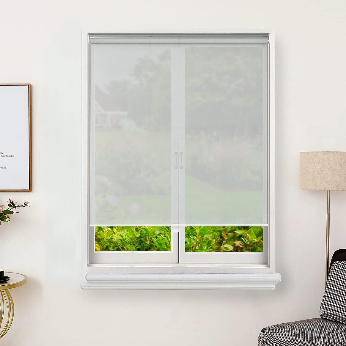 Cordless Light Filtering Solar Roller Shades for Windows, Fire Retardant, Semi Sheer, Pull-Down Blinds for Home, Bedroom, Living Room, Kitchen, Office, Indoor and Outdoor