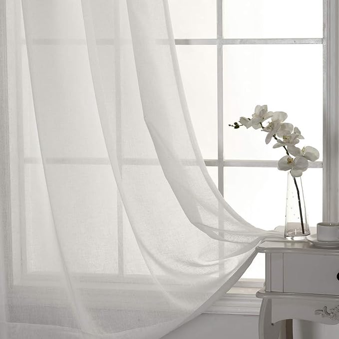 Everyday Celebration French Style Grommet Sheer Curtains, Easy Detachable for Wash Semi Voile Sheer Drapes for Bedroom Living Room