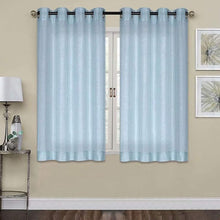 将图片加载到图库查看器，Everyday Celebration 45 Inches Semi Sheer Curtains Blue, Jacquard Curtains Sheer with Grommet - Linen Voile Drapes for Bedroom