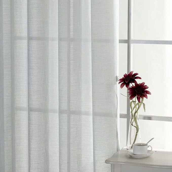 Everyday Celebration Grey Semi Sheer Curtains, Jacquard Curtains Sheer with Grommet - Linen Voile Drapes for Bedroom