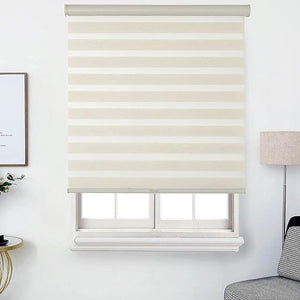 Everyday Celebration Cordless Light Filtering Zebra Shades for Windows, Free-Stop, Dual-Layer, Pull-Down Blind for Home, Bedroom, Living Room, Kitchen, Office