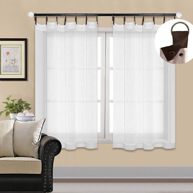 Everyday Celebration French Style Grommet Sheer Curtains, Easy Detachable for Wash Semi Voile Sheer Drapes for Bedroom Living Room