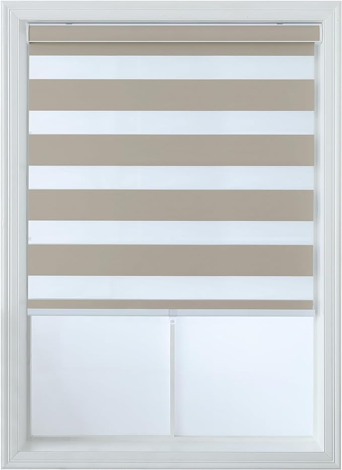 Everyday Celebration Wide and Thick Stripe Cordless Blackout Zebra Shades for Windows, Premium Dual-Layer, Pull-Down Blind for Home, Bedroom, Living Room, Kitchen, Office,