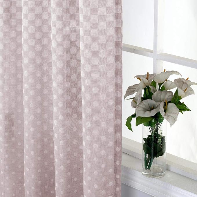 Everyday Celebration Linen Semi Sheer Curtain Panels 84 Inch, Jacquard Polka Dot Rod Pocket Sheer Curtains Window Treatment for Living Room