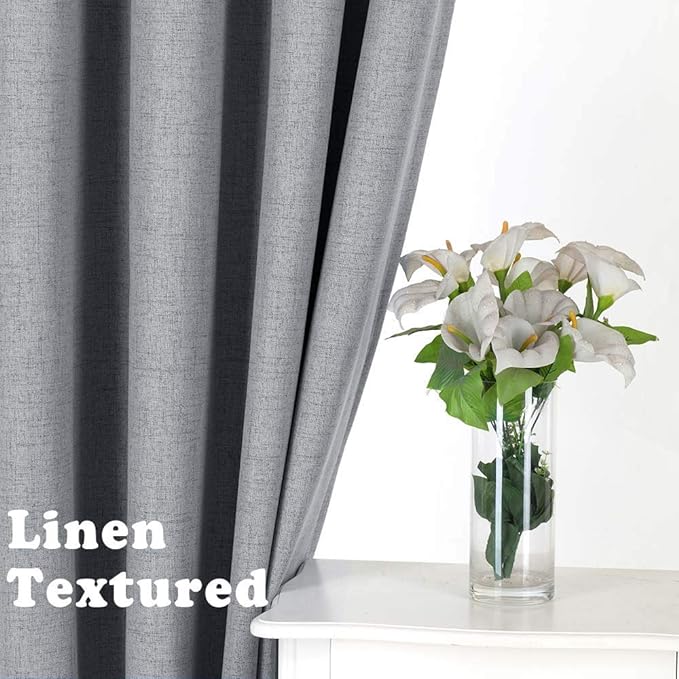 Everyday Celebration Grey Total Blackout Curtains with White Liner, Solid Textured Grommet Thermal Insulated Room Darkening Blackout Window Curtain Drapes for Bedroom