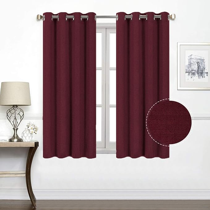 North Hills Premium Soft Curtains with Cashmere Feel, Herringbone Textured Room Darkening Grommet Window Curtains Drapes for Bedroom