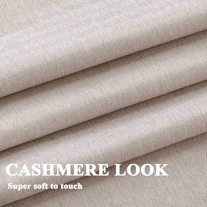 Everyday Celebration Premium Soft Curtains with Cashmere Feel, Herringbone Textured Wool Look Room Darkening Grommet Top Window Curtain Drapery for Bedroom 52" W x 84" L (Natural, 1 Panel)