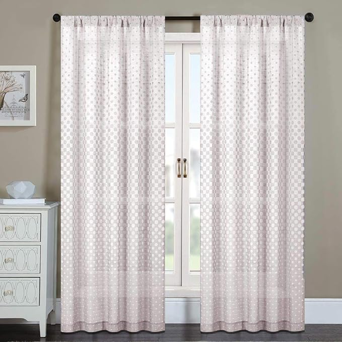 Everyday Celebration Linen Semi Sheer Curtain Panels 84 Inch, Jacquard Polka Dot Rod Pocket Sheer Curtains Window Treatment for Living Room