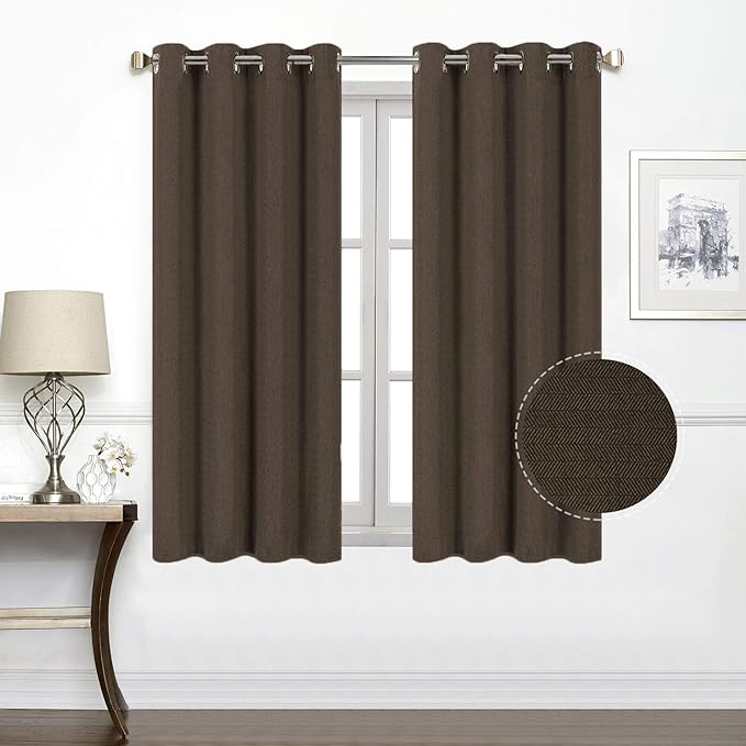 North Hills Premium Soft Curtains with Cashmere Feel, Herringbone Textured Room Darkening Grommet Window Curtains Drapes for Bedroom