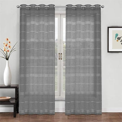 Everyday Celebration Stripe Sheer Curtains for Living Room Grommet Linen Look Voile Semi Sheer Curtain for Bedroom Dark Grey = Chrocoal