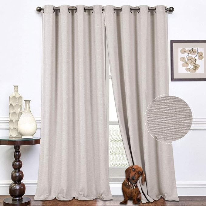 Everyday Celebration Premium Soft Curtains with Cashmere Feel, Herringbone Textured Wool Look Room Darkening Grommet Top Window Curtain Drapery for Bedroom 52" W x 84" L (Natural, 1 Panel)