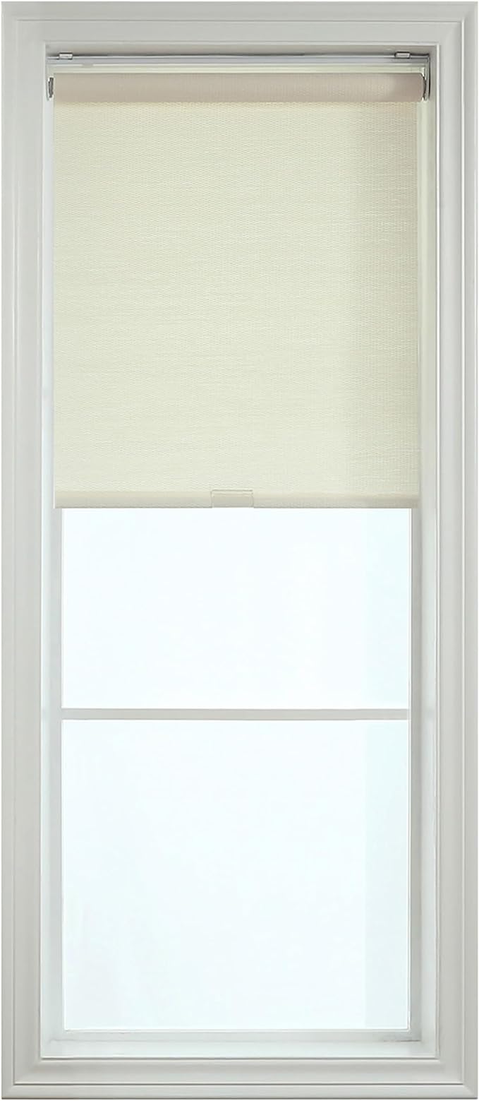 Natural Woven Cane Paper Cordless Roller Window Shade Pull-Down Blind for Home, Bedroom, Living Room, Kitchen, Office