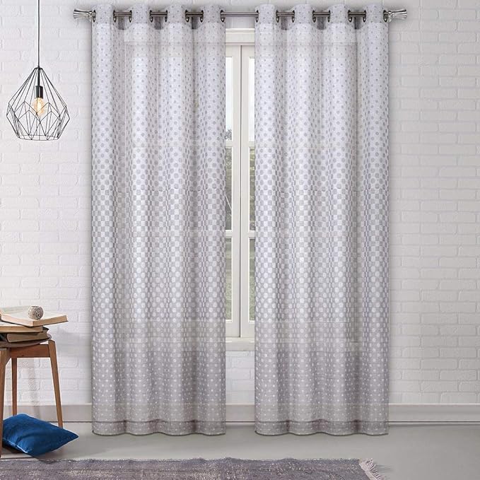 Everyday Celebration Taupe Ombre Sheer Curtains 84 Inch, Linen Polka Dot Voile Curtain - Grommet Semi Sheer Window Curtain Drapes Panel for Bedroom Living Room