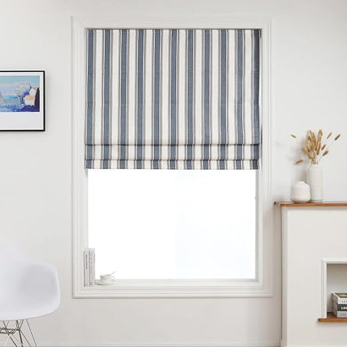Brighton Cordless 100% Blackout Fabric Roman Shades for Windows, Pull-Down Blind for Home, Bedroom, Living Room, Kitchen, Office, Yarn-Dyed Vertical Stripe blue