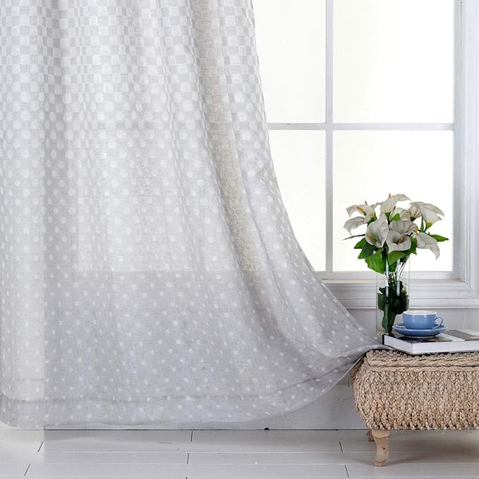 Everyday Celebration Polka Dot Sheer Curtains for Bedroom, Ombre Linen Sheer Voile Drape Panel