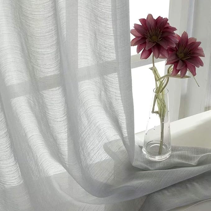 Everyday Celebration Grey Semi Sheer Curtains, Jacquard Curtains Sheer with Grommet - Linen Voile Drapes for Bedroom