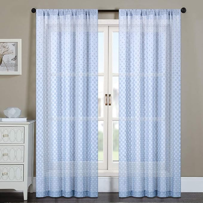 Everyday Celebration Polka Dot Burlap Semi Sheer Curtains for Bedroom, Rod Pocket Rusitc Linen Sheer Voile Curtain Panels