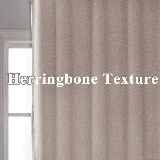 Everyday Celebration Premium Soft Curtains with Cashmere Feel, Herringbone Textured Wool Look Room Darkening Grommet Top Window Curtain Drapery for Bedroom 52" W x 84" L (Natural, 1 Panel)