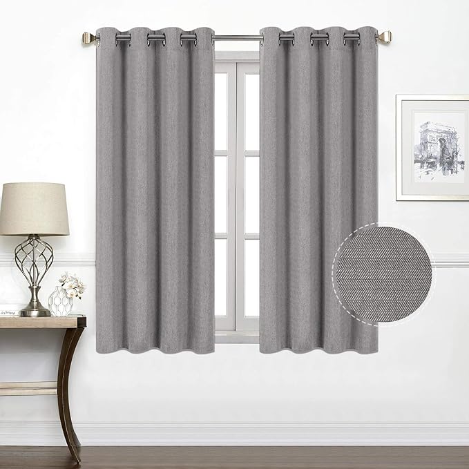 North Hills Premium Soft Curtains with Cashmere Feel, Herringbone Textured Room Darkening Grommet Window Curtains Drapes for Bedroom