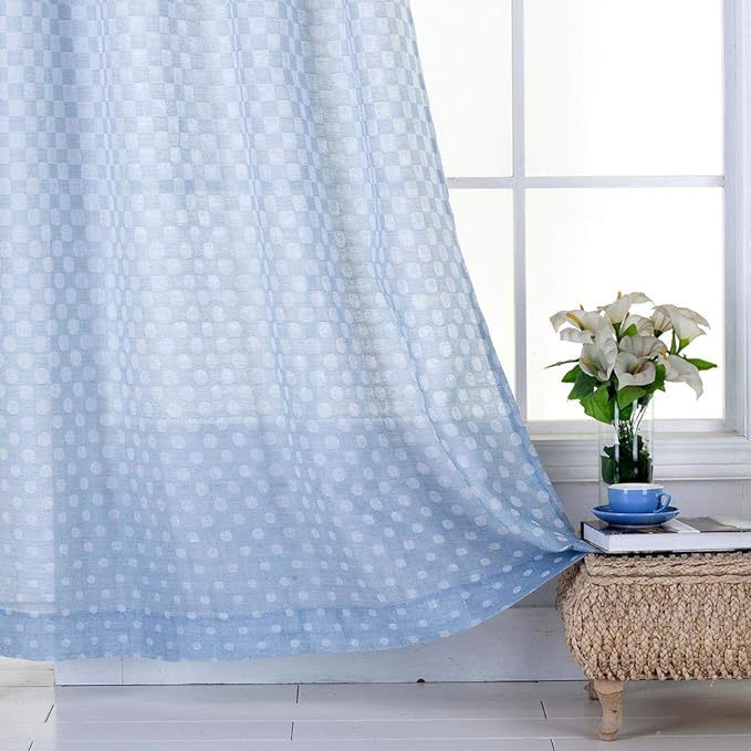 Everyday Celebration Ombre Sheer Curtains 96 Inch, Linen Polka Dot Voile Curtain - Grommet Semi Sheer Window Drapes Panel for Bedroom Living Room