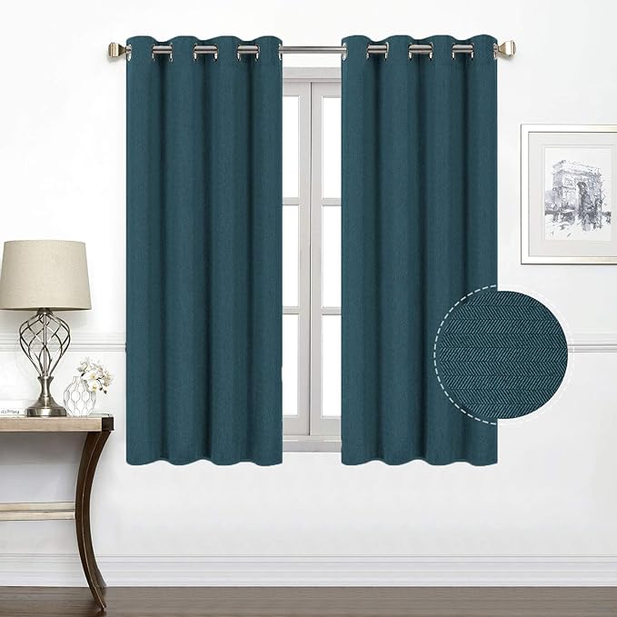 North Hills Premium Soft Curtains with Cashmere Feel, Herringbone Textured Room Darkening Grommet Window Curtains Drapes for Bedroom