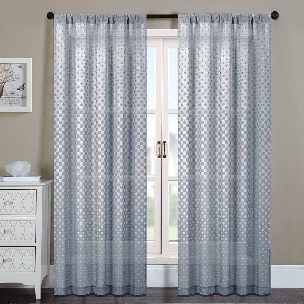 Everyday Celebration Burlap Semi Sheer Curtain Panels 84 Inch, Jacquard Polka Dot Rod Pocket Sheer Curtains Window Treatment for Living Room