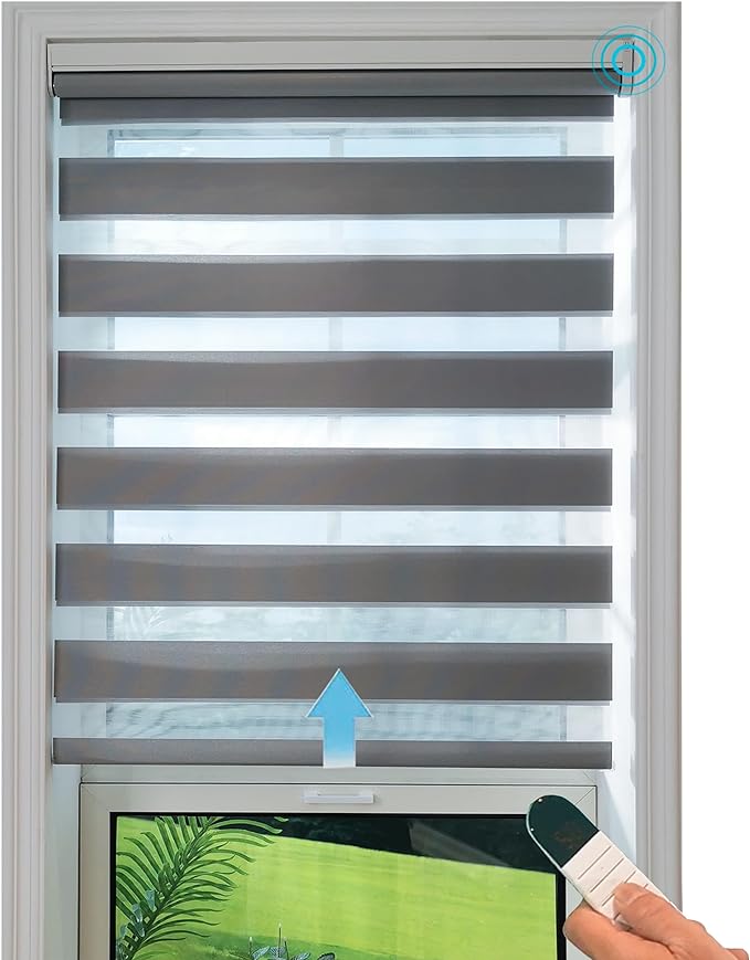 Everyday Celebration Motorized Zebra Blinds with Remote Control Window Shades for Home, Bedroom, Living Room, Kitchen, Office