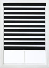 将图片加载到图库查看器，Everyday Celebration Cordless Blackout Zebra Roller Shades for Windows, Free-Stop, Dual-Layer, Pull-Down Blind for Home, Bedroom, Living Room, Kitchen, Office, Black, 22x72 inches