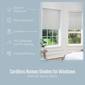 Cordless Light Filtering Solar Roller Shades for Windows, Fire Retardant, Semi Sheer, Pull-Down Blinds for Home, Bedroom, Living Room, Kitchen, Office, Indoor and Outdoor