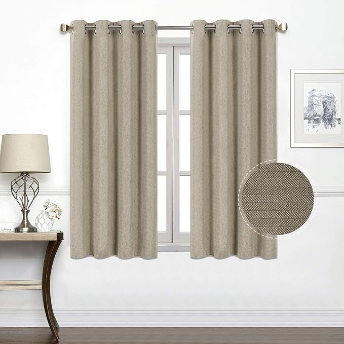 North Hills Premium Soft Curtains with Cashmere Feel, Herringbone Textured Room Darkening Grommet Window Curtains Drapes for Bedroom