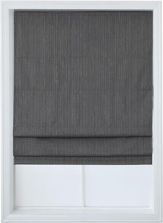 100% Blackout Cordless Roman Shades for Windows, Textured Woven Thermal Insulated Roman Blind, Pepper