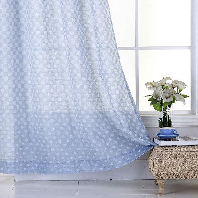 Everyday Celebration Polka Dot Burlap Semi Sheer Curtains for Bedroom, Rod Pocket Rusitc Linen Sheer Voile Curtain Panels